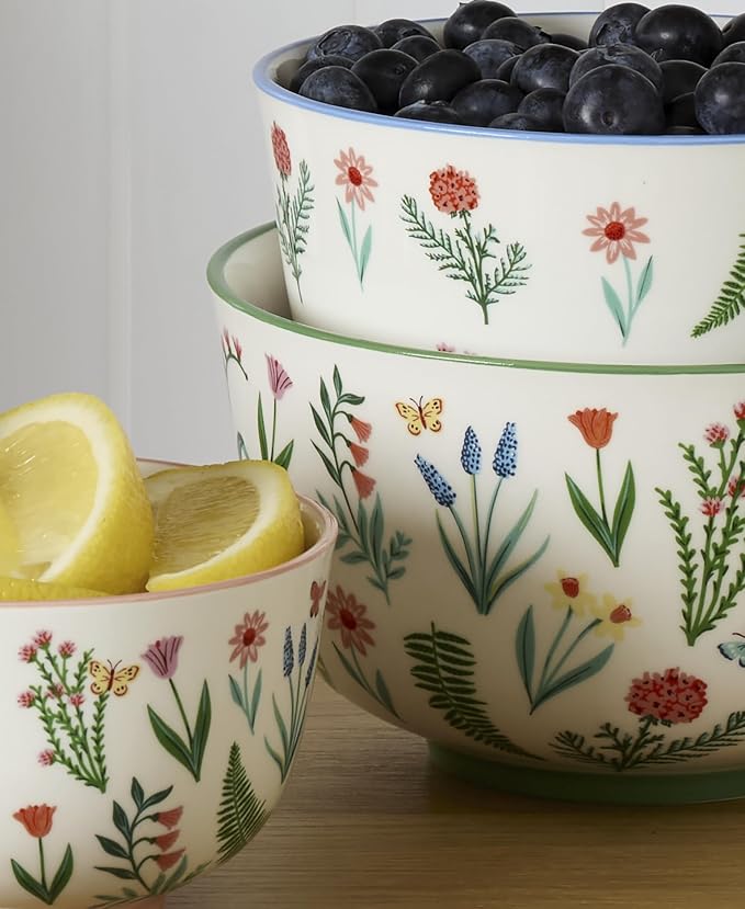 Oneida First Blooms Porcelain Nesting Bowls, Set of 3 | dishwasher safe, microwave safe | space-saving nesting design | kitchen and dining essential | 3.81 inch, 46oz