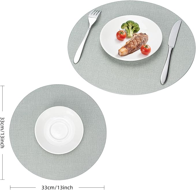 Faux Leather Placemats Set of 4, Wipeable Waterproof Stain Resistant Table Mats, Heat Resistant Thick Placemats with Hand-Painted Edges for Kitchen Dining, Imitative Linen Texture, Various Shapes