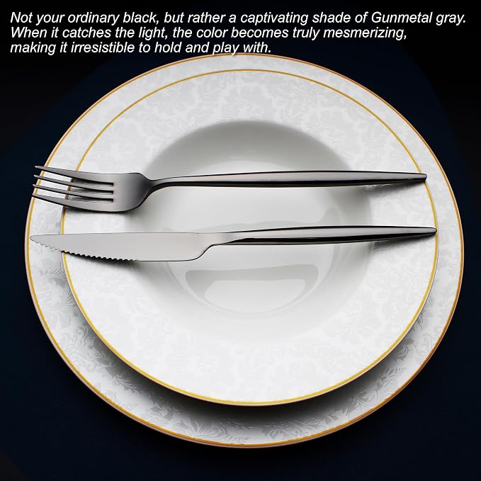 20 Piece Luxury Silverware Set for 4 Black Mirror-Polished 18/10 Stainless Steel Heavy Flatware Set Modern Cutlery Set Knife/Fork/Spoon with Gifts for Home & Restaurant