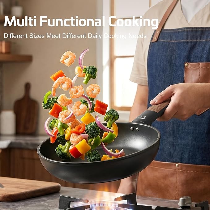 Non Stick Frying Pan Skillet, Titanium Coating Fry Pan Egg Pan Omelet Pan Nonstick, Healthy Induction Cookware Chef's Pan, PFAS PFOA & PTFE Free (11 Inch)