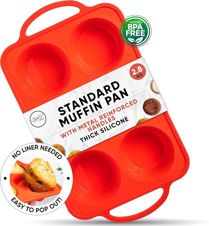 Silicone Muffin Pan, Regular Size 6 Cup Nonstick Cupcake Pan, BPA-Free | Metal Reinforced Silicone Muffin Pans for Baking, Nonstick Silicone Cupcake Pan, Easy Release Surface, Dishwasher Safe
