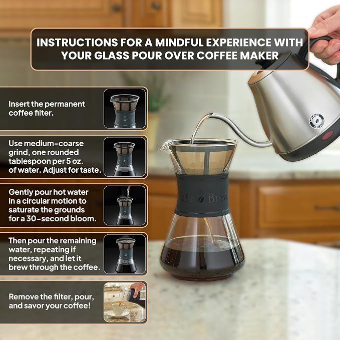 Café Brew 8-Cup Glass Pour Over Coffee Maker with Permanent Filter | Brew rich, handcrafted coffee with heat-resistant borosilicate glass and a reusable BPA-free permanent filter.