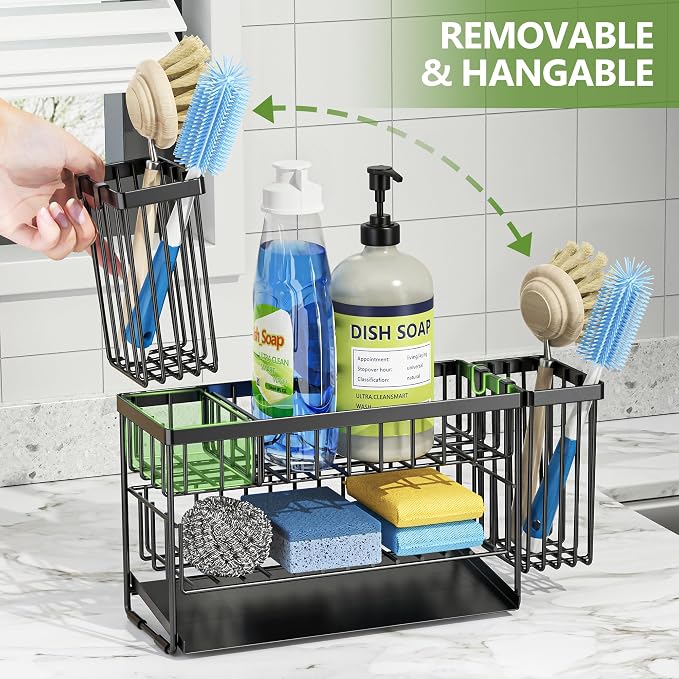 Cisily 2-Tier Kitchen Sink Caddy Organzier Rack with Dish Brush Sponge Holder | Kitchen Sink Countertop Organization Storage,Home Decor Accessories Essentials Stainless Steel