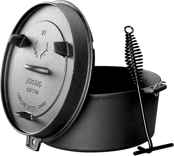 EDGING CASTING Pre-Seasoned Cast Iron Camping Dutch Ovens, Outdoor Camping Dutch Oven Pot with Lid Tripod, 6 Quart