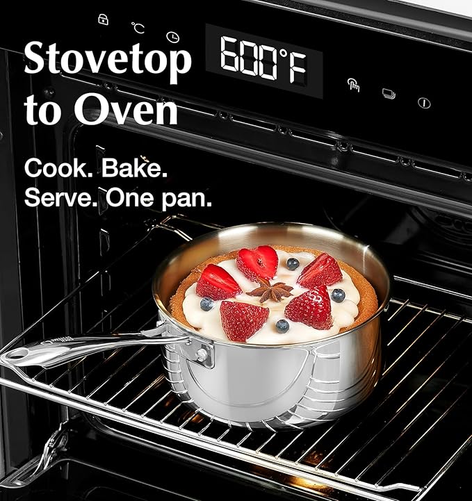 KOCH SYSTEME CS Triply Stainless Steel Saucepan Set, 1QT & 2QT & 3QT Stainless Steel Pot Set with lid, Diswasher & Oven Safe, Induction Compatible Pot, 6PCS