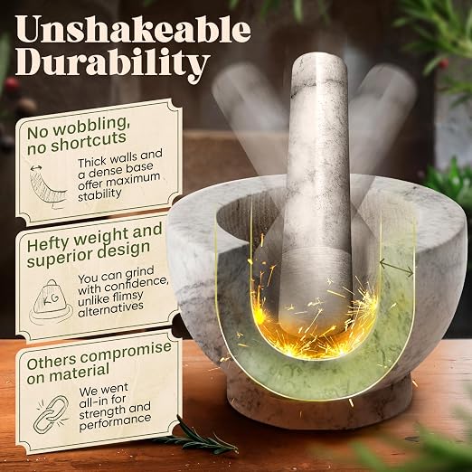 ChefSofi Marble 1.5 Cup-Capacity Mortar and Pestle Set