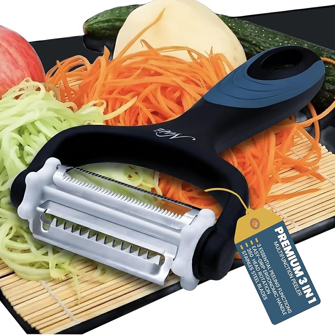 Julienne Peeler Vegetable Peeler - Potato Cabbage Fruit Cucumber Carrot Peeler and Julienne Shredder tool for Kitchen - Multi-Function Stainless Steel Peeler Slicer Knife Julienne Set 3 In 1
