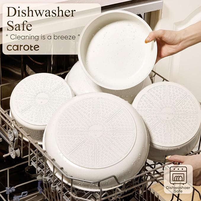 CAROTE 33pcs Pots and Pans Set Non Stick, Cookware Set Detachable Handle | Induction Compatible, Dishwasher & Oven Safe, Space Saving, Camping Cooking Set, Kitchen Set, White