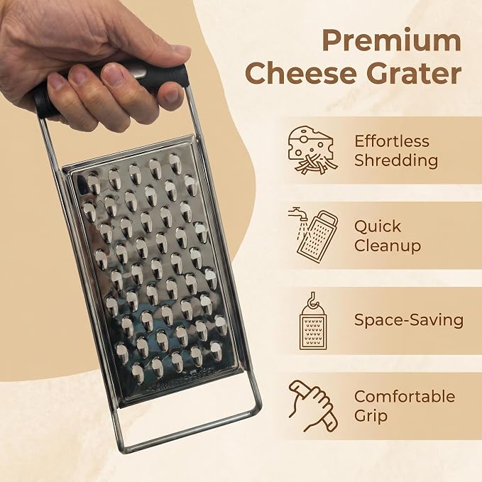 NACOLUS Classic Stainless Steel Cheese Grater with Handle, Coarse Shredder | solid stainless steel,ergonomic grip handle,parmesan vegetables chocolate,extra-wide blade,quick shredding,RV small kitchen