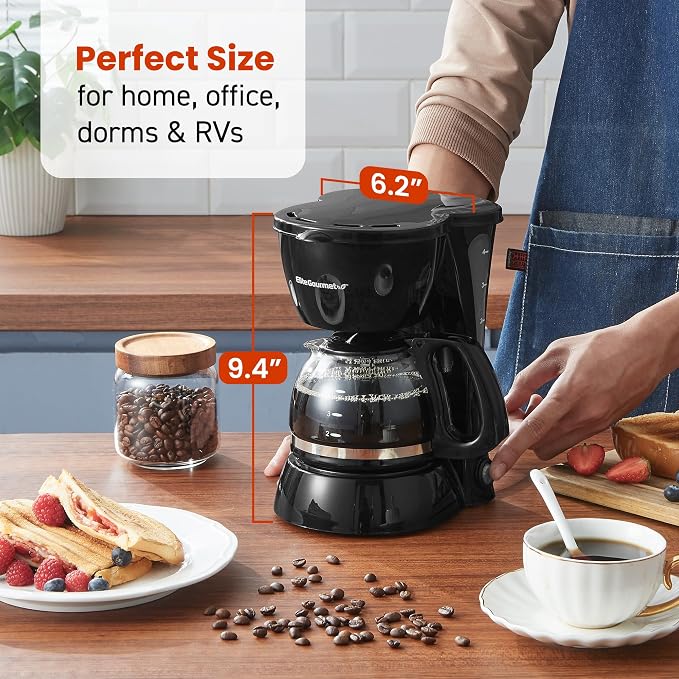 Elite Gourmet EHC4128 Automatic 4-Cup Drip Coffee Maker, Black | Glass carafe, Pause N Serve, reusable filter, On/Off switch, and Keep Warm with water level indicator