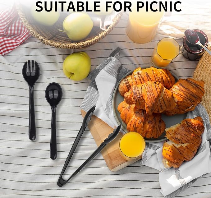 36PCS Disposable Serving Utensils Including Plastic Spoons, Tongs and Forks | 12 Set for Dinner Parties, Buffets, Banquets, Events, Weddings, and Daily Use