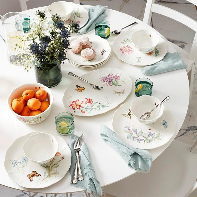 Lenox Butterfly Meadow II 65-Piece Silverware Set for 12, Flatware | mirror finish, dishwasher safe | includes serving spoons and utensil set | heavy duty, cutlery set for kitchen and dining