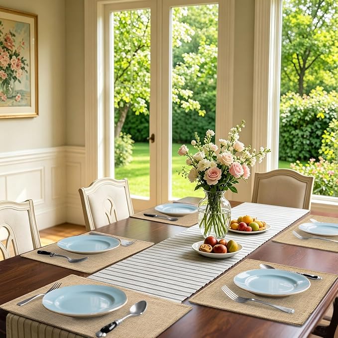 Homaxy Cloths Placemats for Dining Table Set of 4, 13" x 19", Flaxen | Heat Resistant, Washable, Cotton Linen Blend Table Mats, Easy to Clean Place Mats, Indoor Outdoor
