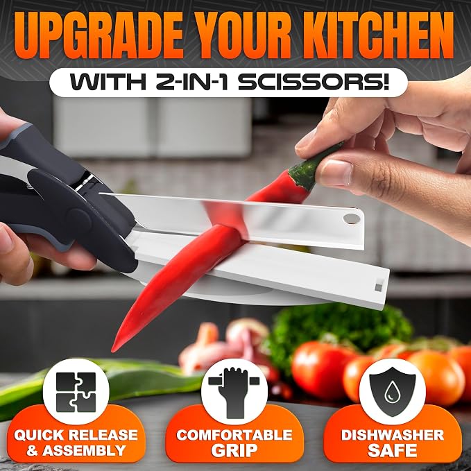 9.6" Cutting Board Scissors for Food with Stainless Steel Blade | 2 in 1 Kitchen Scissors for Food with Detachable Cutting Board; Cuts Veggies, Fruits, and Meat; Dishwasher Safe; Safety Lock