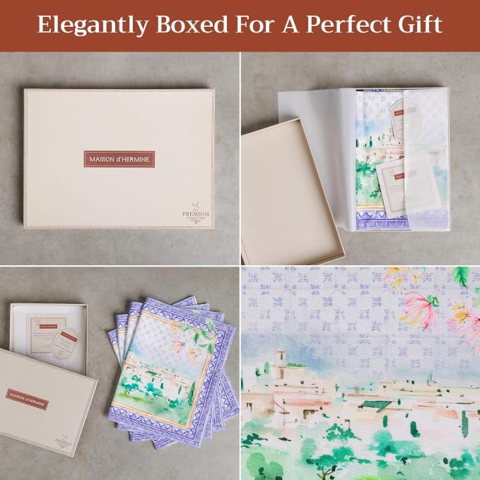 Maison d' Hermine Placemats Set of 4 Reusable 100% Combed Cotton (13"x19") | Cloth Place Mats Washable Table Mats for Kitchen Dining Party Wedding Hotel Home Restaurant Spring Summer - Luberon
