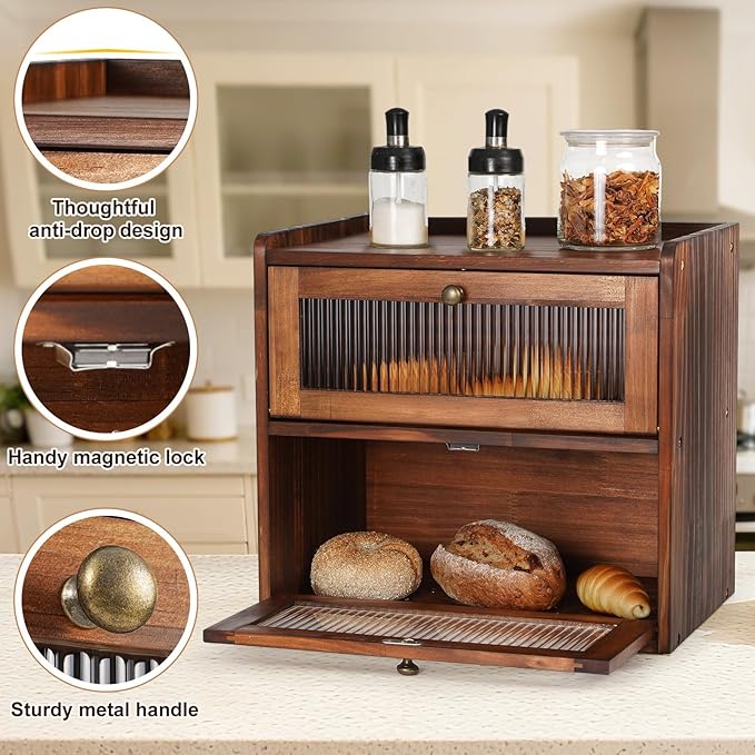 Ciilee Baby Bread Box for Kitchen Countertop Wooden Double Layer Storage Container Bread Bin Large Capacity Vintage Bread Keeper Farmhouse Breadbox Pantry Organizer Versatile Food Cabinet(Brown) | Vintage Double Layer Bread Bin with Air Vents, Acrylic ...
