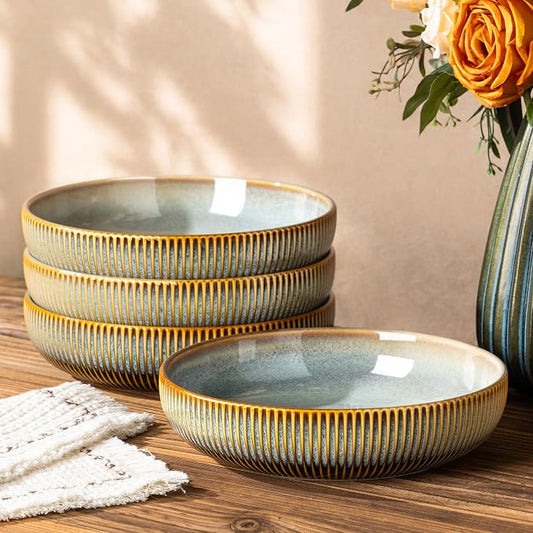 8.5" Ceramic Pasta Bowls Set of 4, Salad Bowls | Versatile Serving Bowls for Pasta, Salad, Fruit & Noodles, Housewarming & Wedding Gift, Dusk Blue