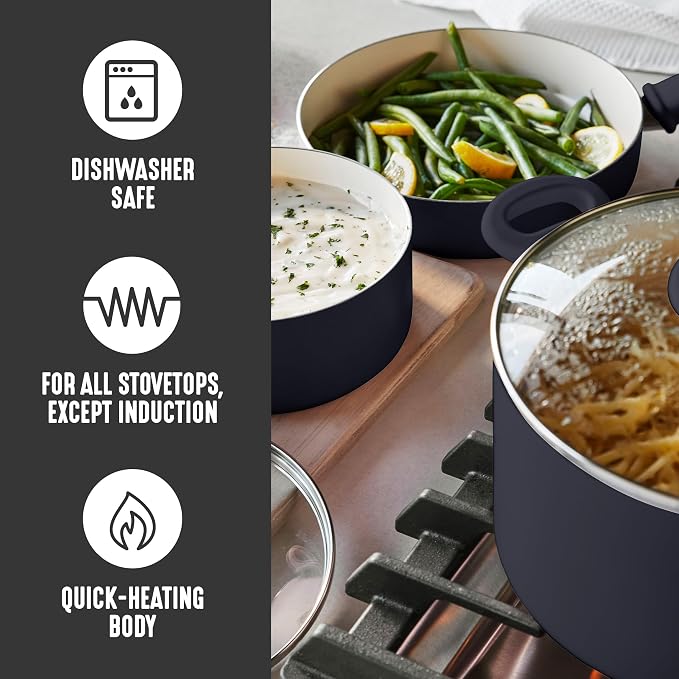 GreenLife 2.5QT Ceramic Nonstick Saucepan with Glass Lid, Black | PFAS-Free Nonstick Coating, Multipurpose Cooking Pot, Milk Pan, Soup Pot, Stay-Cool Handle, Dishwasher & Oven Safe up to 350F