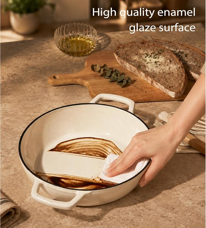CAROTE Cast Iron Dutch Oven Pot with Lid, 5QT Round Bread Oven, Bonjour | Homemade Sourdough Bread Baking, Healthy & Non-Toxic, Dual Handles, All Stovetop Compatible, Oven Safe up to 500° F