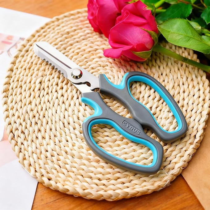 Blue Serrated Floral Scissors Garden Shears with Integrated Stab Remover | Anti-Slip Ergonomic Grips Florist Cutters, Sharp Serrated Blades, Lightweight For Rose Trimming And Floral Arrangement