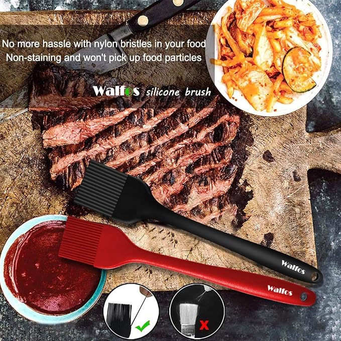 Walfos Pastry Brush, 600℉ Heat Resistant Silicone Basting Small Brush For Baking Cooking BBQ Kitchen king, Desserts, BPA Free&Dishwasher Safe