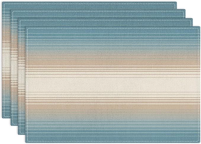 Emvency Farmhouse Placemats Set of 4, 12x18 Inch, Boho Coastal | Western Striped Art Painting Table Mats for Outdoor Home Party Kitchen Dining Decoration