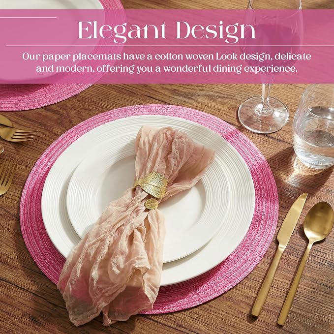 Geosar Disposable Paper Placemat Cotton Woven Look 13'',100 Pcs,Pink