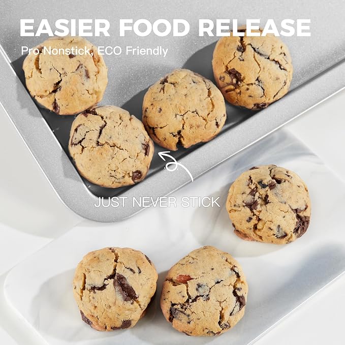 Cookie Sheet, Baking Sheet Set, Nonstick Oven Pan with Wider Grips,3 Pack, Avoid Too Much Browning -Noble Silver