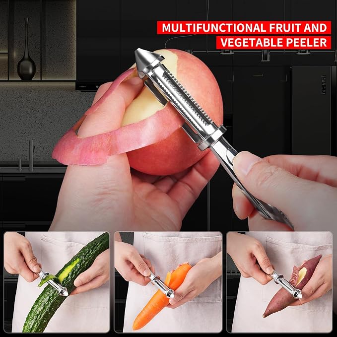 MAD SHARK Vegetable Peeler, Potato Peelers, I-Shaped Ultra Sharp Stainless Steel Blades Peelers, Orange Peeler for Kitchen, Veggie, Fruit, Garlic, Carrot, Apple Peeling