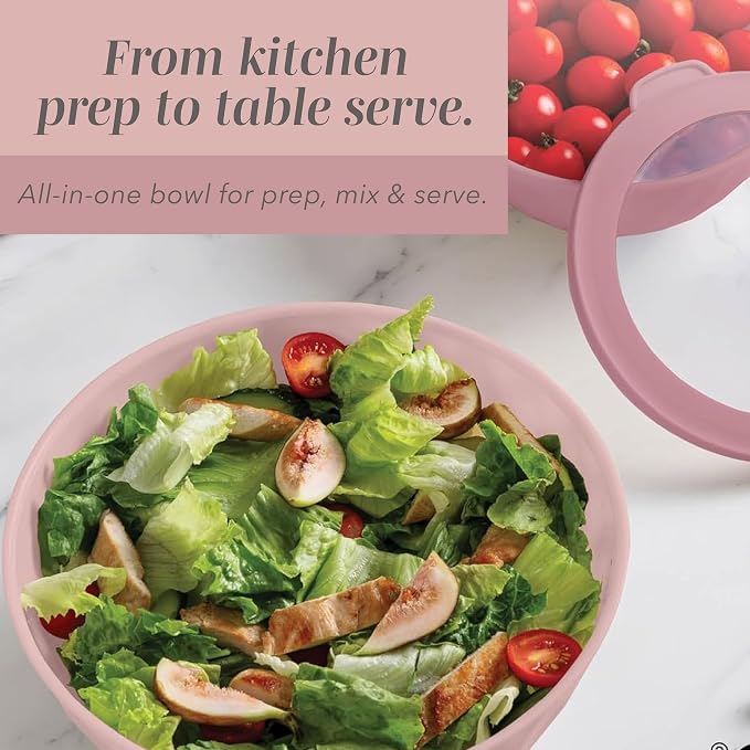 COOK WITH COLOR Mixing Bowls with Lids - 12 Piece Plastic Nesting Bowls Set includes 6 Prep Bowls and 6 Lids, Microwave Safe Mixing Bowl Set, Pink Diamond