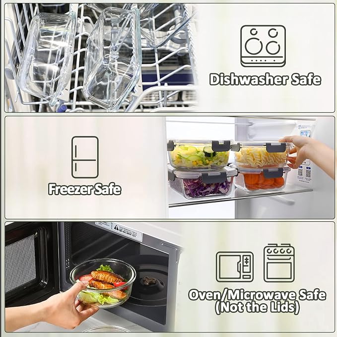 M MCIRCO 24 Piece Glass Food Storage Containers with Lids,Gray | Glass Meal Prep Containers,Airtight Lunch Containers with Lids, Microwave, Oven, Freezer and Dishwasher Friendly, BPA Free