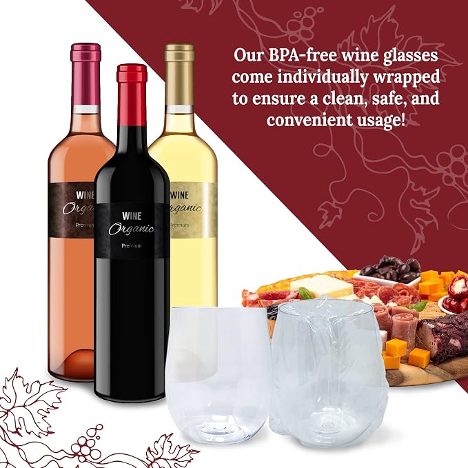 Reli. 12oz Plastic Wine Glasses, 20 Pack | Disposable, Stemless, Clear | Premium Plastic, Wine Glasses, BPA-Free, Stemless, Perfect for Events, Elegant