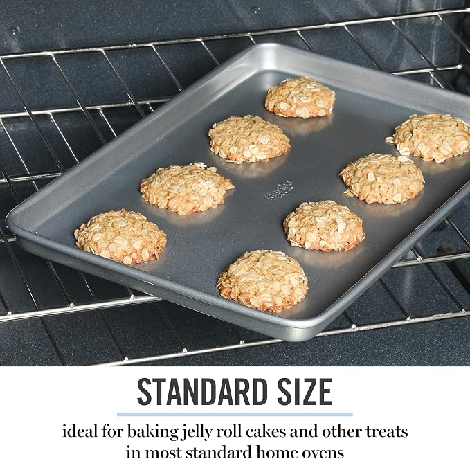 Martha Stewart Gallen 15 x 10 Inch Nonstick Carbon Steel Cookie Sheet – Silver, Durable Bakeware for Even Baking and Easy Cleanup