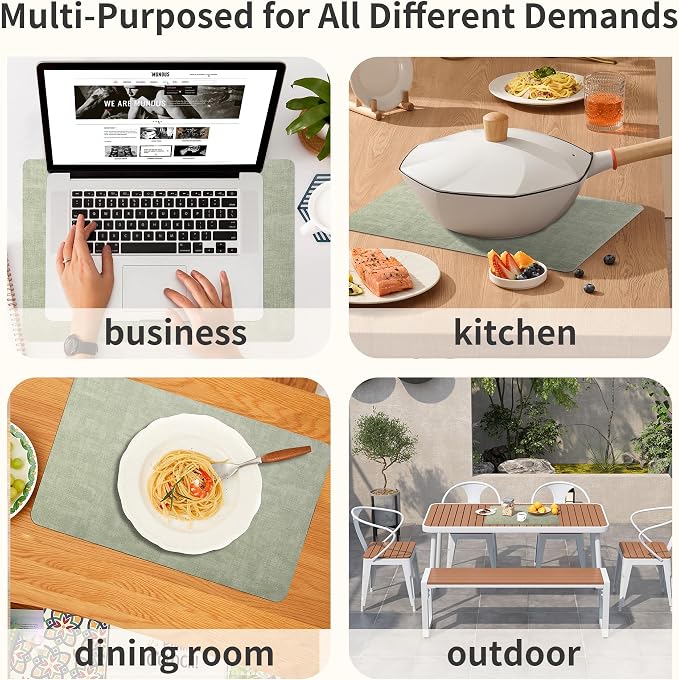 Maxpearl Faux Leather Placemats Set of 4, Easy to Clean, Light Green | Waterproof - Heat Resistant - Non Slip - Wipe Clean Dining Table Place Mats, Suitable for Indoor & Outdoor Use, 17''×12''