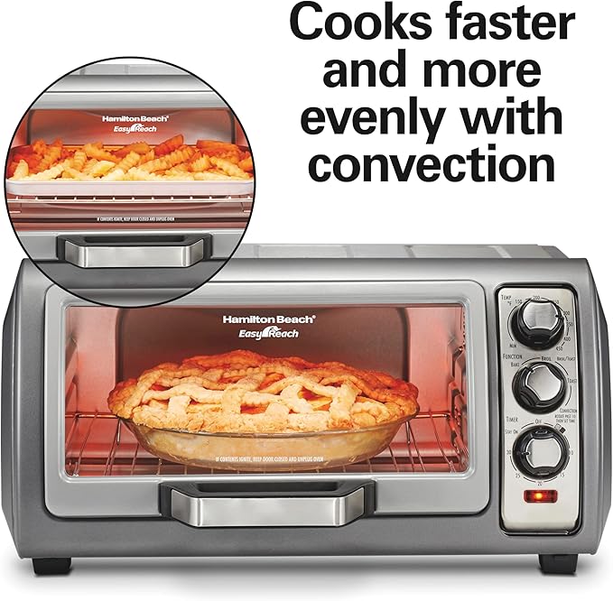 Hamilton Beach Easy Reach 6 Slice Countertop Convection Toaster Oven | Roll-Top Door For Easy Access | Bake, Broil & Toast Functions | 150 to 450ºF Adjustable Temp | Auto Shutoff | Silver