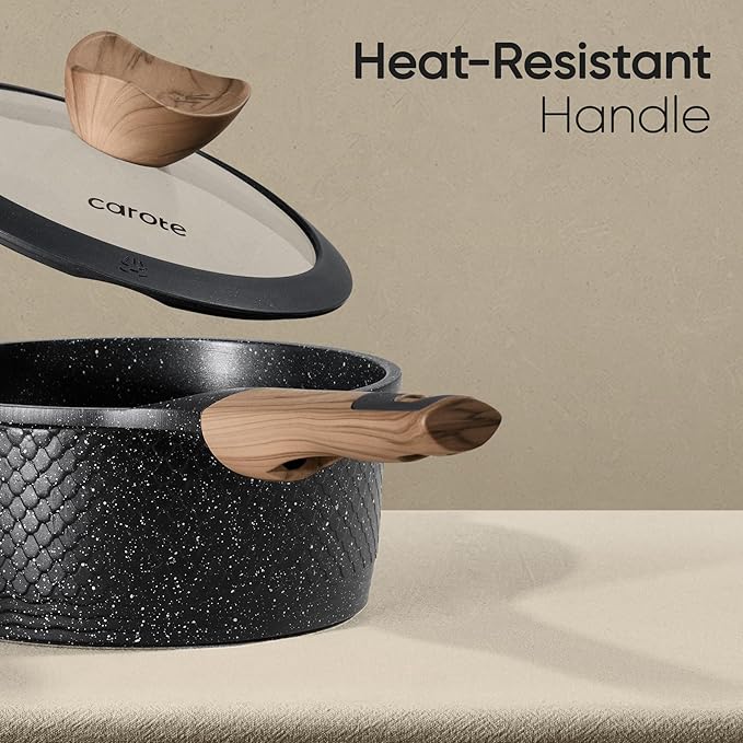 CAROTE 26pcs Nonstick Pots and Pans Set, Cookware Sets | Induction Kitchen Set, Durable, Innovative Surface Texture, Fit All Stovetops, Fast & Even Heating, with Stockpot & Steamer