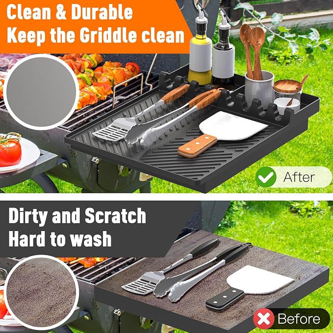 Silicone Grill Mat Compatible with Blackstone, Black | Silicone Griddle Tools with Drip Pad, Spatula Mat, For Outdoor Grill Kitchen Counter