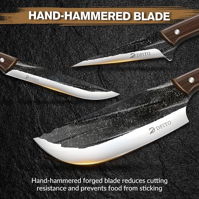 Butcher Knife Set, Sharp Kitchen Knife Set with Roll Bag Gift for Men | Hand Forged 14PCS Butcher Chef Knife Set with Bone Chopping Knives & Meat Cleaver Knife & Fillet Knives for Home, Camping BBQ