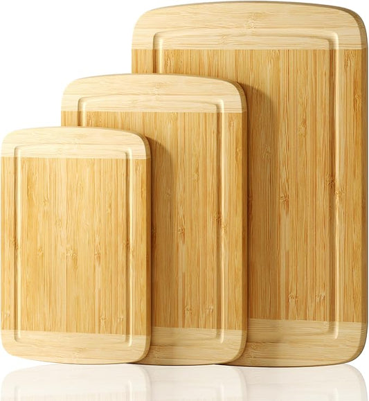 GuanQiao Cutting Boards for Kitchen (3-Piece)-Large Bamboo Cutting Board Non Toxic for Chopping Meat, Vegetables & Fruit, Over the Sink Use