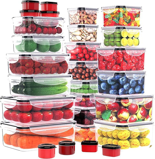56 PCS Food Storage Containers with Lids Airtight (28 Boxes - 28 Lids) | Plastic Container for Pantry Stackable Kitchen Organization-Microwave Dishwasher,Freezer Safe 100% Leak Proof