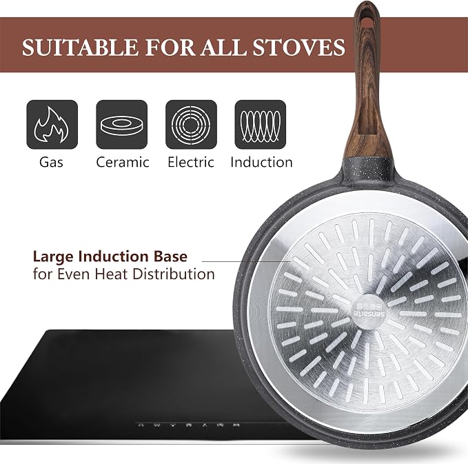 SENSARTE Nonstick Cookware Set 13 Pcs, Non Stick Pots and Pans Set | Swiss Granite Coating, Healthy Kitchen Cooking Set, Stay-Cool Handles, Induction Compatible, PFOA/PFOS Free