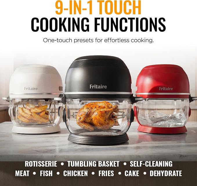 Non Toxic Air Fryer™ Pro | 9-in-1 Glass Air Fryer | Self-Cleaning | 5 Quart | Rotisserie and Tumbler | 400F Vortex For Even Cooking, BPA-Free Teflon Free, Recrisp, Roast, Bake, Mauve Rose