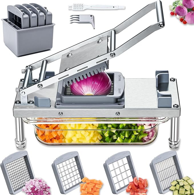 Vegetable Chopper Veggie Cutter Onion Food Potato Tomato Dicer With Blade | Stainless Steel Construction, Fruit Potato Salad Dicer, Dishwasher Safety, Easy Cleaning, Safety Hand Guards