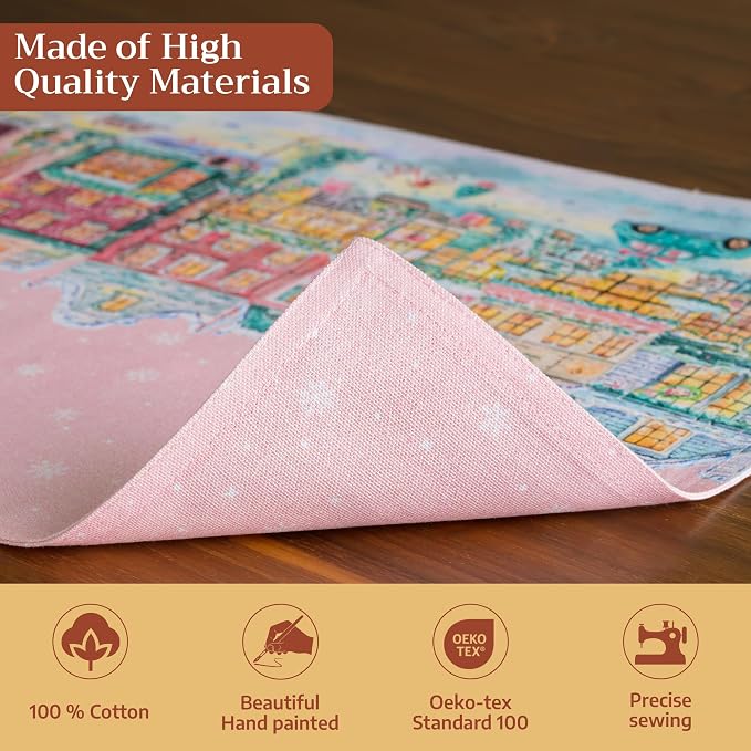 Maison d' Hermine Placemats Set of 4 Reusable 100% Cotton (13"x19") | Cloth Place Mats Washable Table Mats for Kitchen Dining Party Wedding Home Thanksgiving Christmas - Christmas Market - Pink
