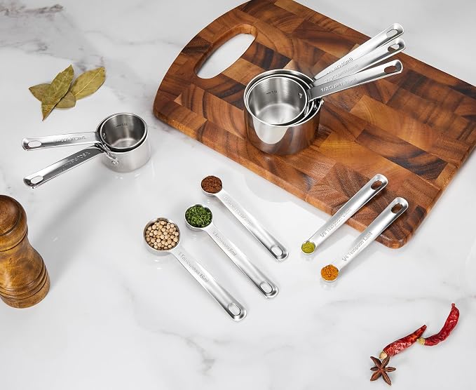 Premium 18/10 Measuring Set (Silver, Measuring Cups & Spoons) | 18/10 Stainless Steel; 10-Piece Nesting Set; Stackable; Upscale; Dishwasher Safe; Ideal for Baking and Cooking.