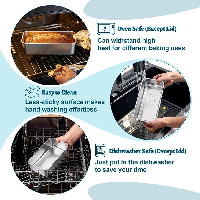 TeamFar Loaf Pan for Baking Bread, 9 x 5 Inch Bread Loaf Pan with Lid | Stainless Steel Meatloaf Pan Tin for Homemade Bread, Brownies, Meal Prep, Storage, Healthy & Dishwasher Safe