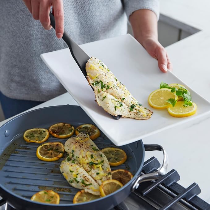 GreenPan Silicone 3 Piece Cooking Utensil Set, Fish Turner, Mixing Spatula, Solid Spoon, Flexible Nonstick Kitchen Tools Rigid Steel Core, Heat-Resistant Anti-Slip Handle BPA-Free Dishwasher Safe Gray