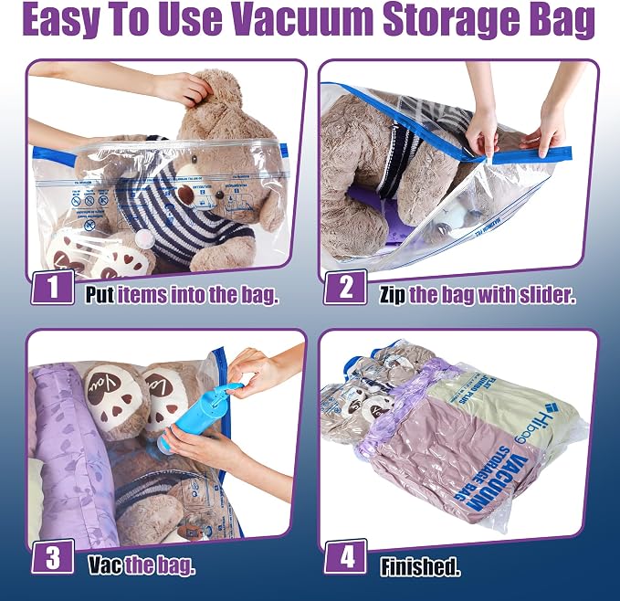 XXL Jumbo Vacuum Seal Storage Bags Extra Large for Clothing Bedding | 47''X35'', Airtight Triple Seal, Save 80% Space, Hand Pump, Work with Vacuum, Double Zip, Reusable, Easy to Use, 6 pack