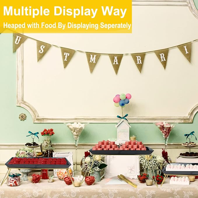 ECOIOU Extra Large 3 Tier Serving Tray, 24 x22 x 9.8 Inch | Melamine Tiered Tray Stand and Platters for Party Buffet Entertaining, Black and Gold