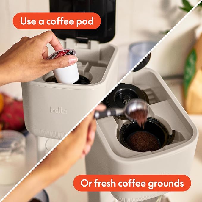 bella Single Serve Coffee Maker, K Cup & Coffee Ground Compatible, Oatmilk